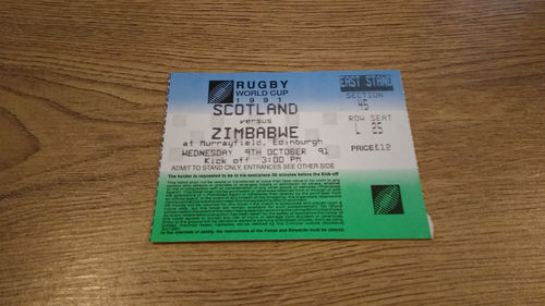 Scotland v Zimbabwe 1991 RWC Ticket