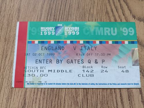 England v Italy 1999 Used Rugby World Cup Ticket