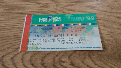 England v New Zealand 1999 RWC Ticket