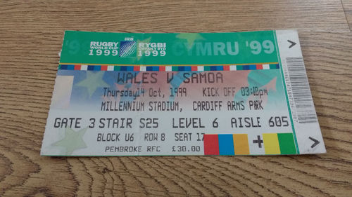 Wales v Samoa 1999 RWC Ticket