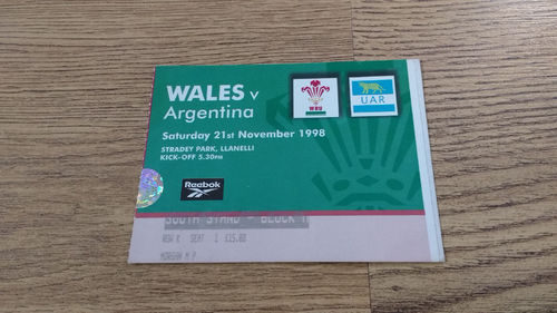 Wales v Argentina 1998 Rugby Ticket
