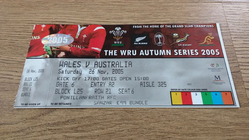Wales v Australia 2005 Rugby Ticket
