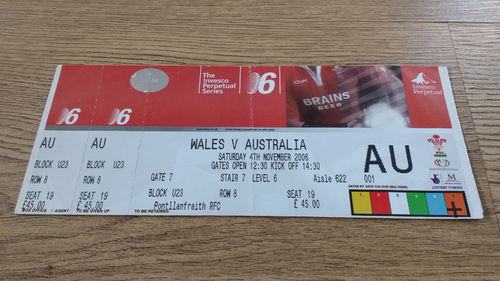 Wales v Australia 2006 Rugby Ticket