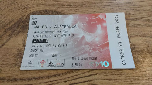 Wales v Australia 2009 Rugby Ticket
