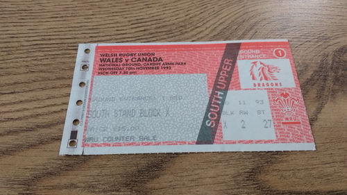 Wales v Canada 1993 Rugby Ticket