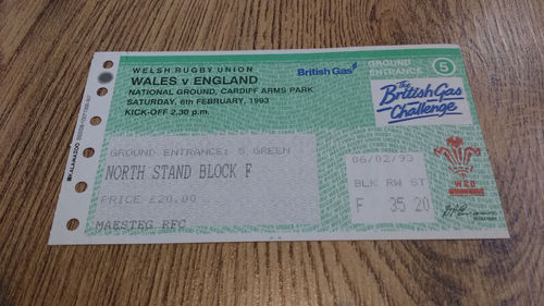 Wales v England 1993 Rugby Ticket