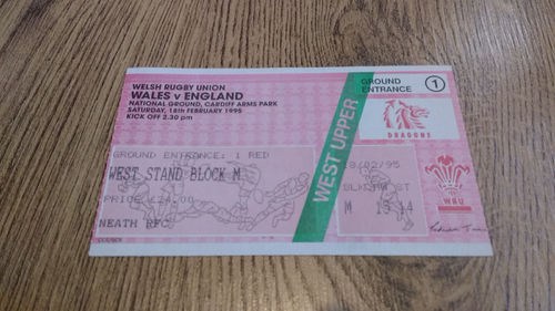 Wales v England 1995 Rugby Ticket