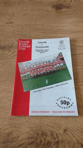 Llanelli v Pontypridd Feb 1992 Rugby Programme