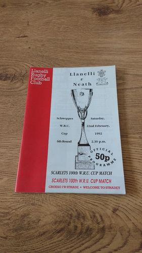 Llanelli v Neath Schweppes Cup Feb 1992 Rugby Programme