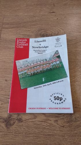 Llanelli v Newbridge Apr 1992 Rugby Programme