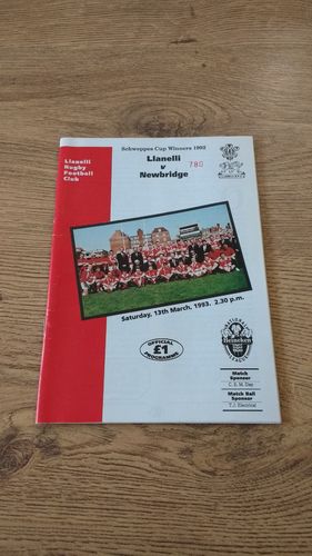 Llanelli v Newbridge Mar 1993 Rugby Programme