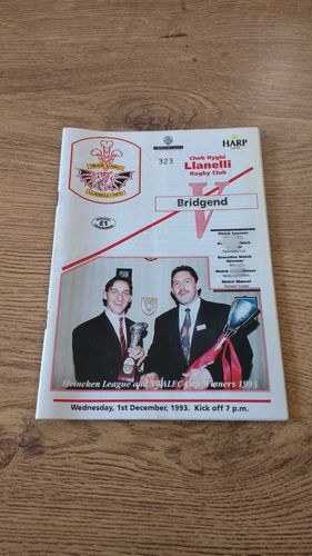 Llanelli v Bridgend Dec 1993 Rugby Programme