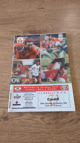 Llanelli v Cardiff Feb 1995 Rugby Programme
