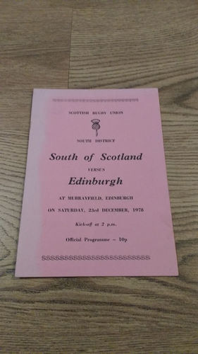 South of Scotland v Edinburgh Dec 1978 Rugby Programme