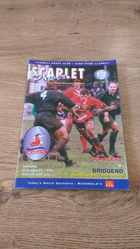 Llanelli v Bridgend Jan 1998 Rugby Programme
