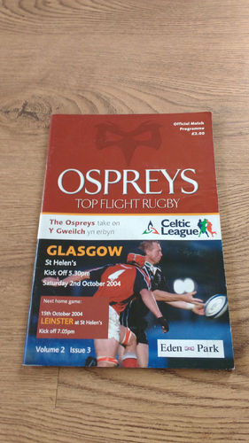 Ospreys v Glasgow Oct 2004 Rugby Programme