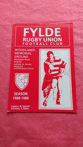 Fylde v Exeter Nov 1988 Rugby Programme