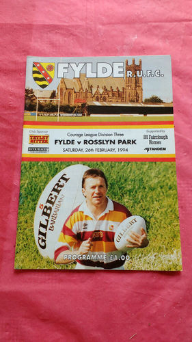 Fylde v Rosslyn Park Feb 1994 Rugby Programme