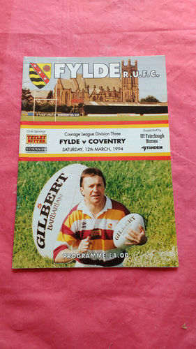 Fylde v Coventry Mar 1994 Rugby Programme