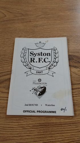 Syston v Waterloo Nov 1990 Pilkington Cup Rugby Programme