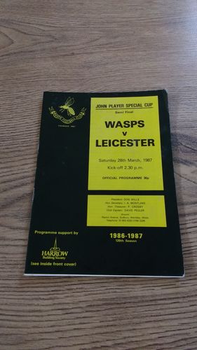 Wasps v Leicester 1987 JP Cup Semi-Final Rugby Programme