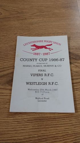 Vipers v Westleigh 1987 Leicestershire Cup Final Rugby Programme