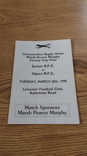 Syston v Vipers 1990 Leicestershire Cup Final Rugby Programme