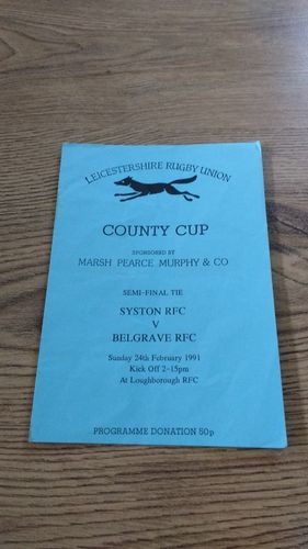 Syston v Belgrave 1991 Leicestershire Cup Semi-Final Rugby Programme
