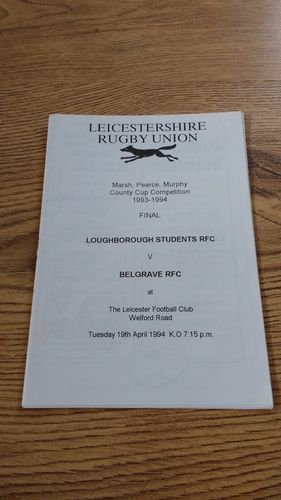 Loughborough Students v Belgrave 1994 Leics Cup Final Rugby Programme