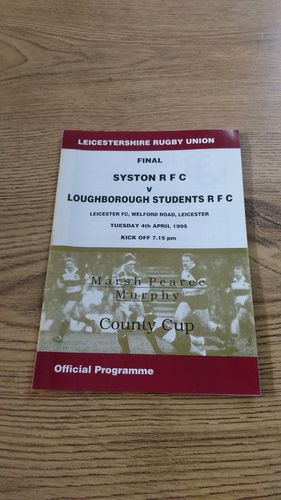 Syston v Loughborough Students 1995 Leics Cup Final Rugby Programme