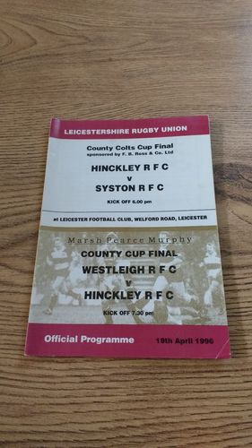 Westleigh v Hinckley 1996 Leicestershire Cup Final Rugby Programme