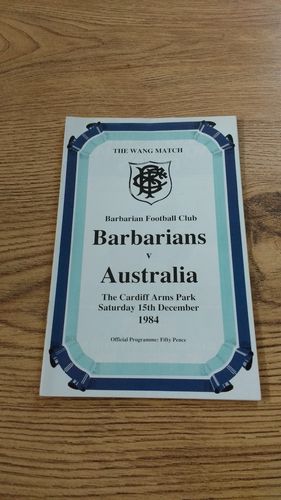 Barbarians v Australia 1984 Rugby Programme