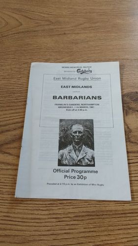 East Midlands v Barbarians 1987 Rugby Programme