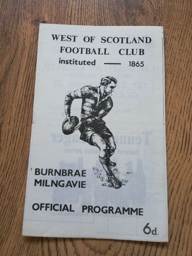 West of Scotland v Hutchesons GSFP Jan 1969 Rugby Programme