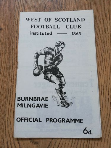 West of Scotland v Hillhead HSFP Nov 1969 Rugby Programme