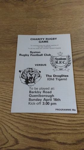 Syston v Droglites Apr 1989 Rugby Programme