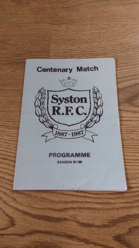 Syston v Invitation XV 1987-88 Centenary Match Rugby Programme