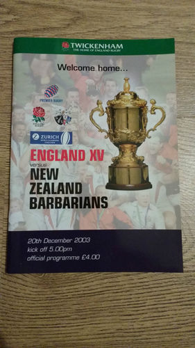 England v New Zealand Barbarians 2003 Rugby Programme