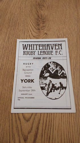 Whitehaven v York Sept 1977 Rugby League Programme