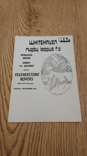Whitehaven v Featherstone Rovers JP Trophy Dec 1980 Rugby League Programme