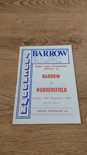 Barrow v Huddersfield Nov 1978 Rugby League Programme