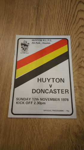 Huyton v Doncaster Nov 1978 Rugby League Programme