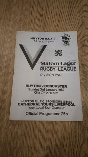 Huyton v Doncaster Jan 1982 Rugby League Programme