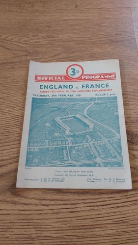 England v France 1951 Rugby Programme