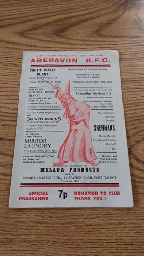 Aberavon v Abertillery Nov 1975 Rugby Programme