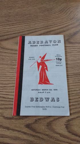 Aberavon v Bedwas Schweppes Cup Quarter Final  Mar 1979 Rugby Programme