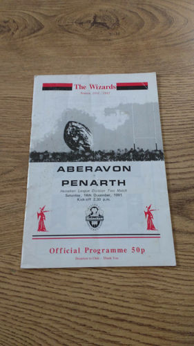 Aberavon v Penarth Dec 1991 Rugby Programme