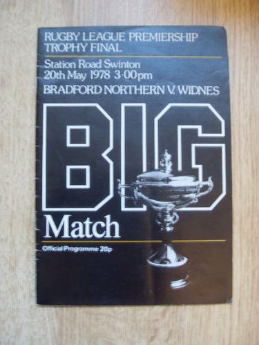 Bradford N v Widnes 1978 Premiership Trophy Final Rugby League Programme