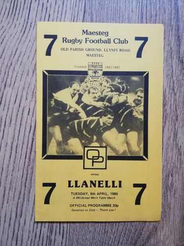 Maesteg v Llanelli Apr 1986 Rugby Programme
