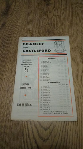 Bramley v Castleford Mar 1974 Rugby League Programme